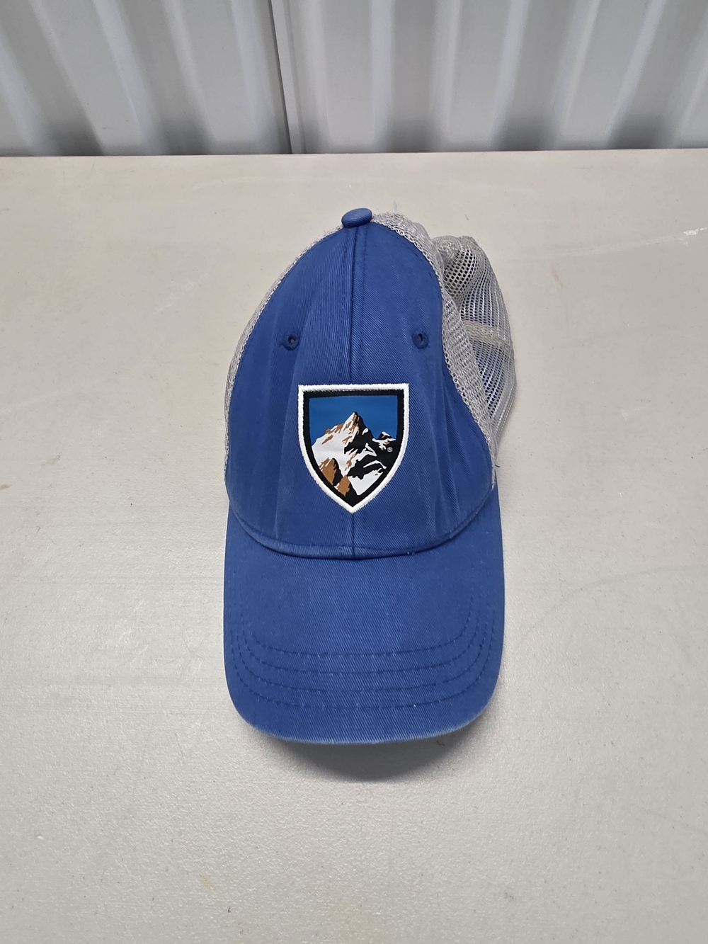 KUHL Stitched Shield Logo Blue White Mesh Snapback Hat Cap Trucker